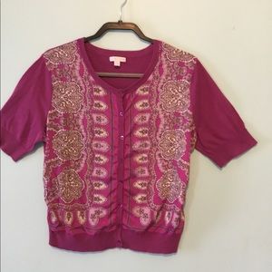 NY&CO Button Front Paisley Short Sleeve Top